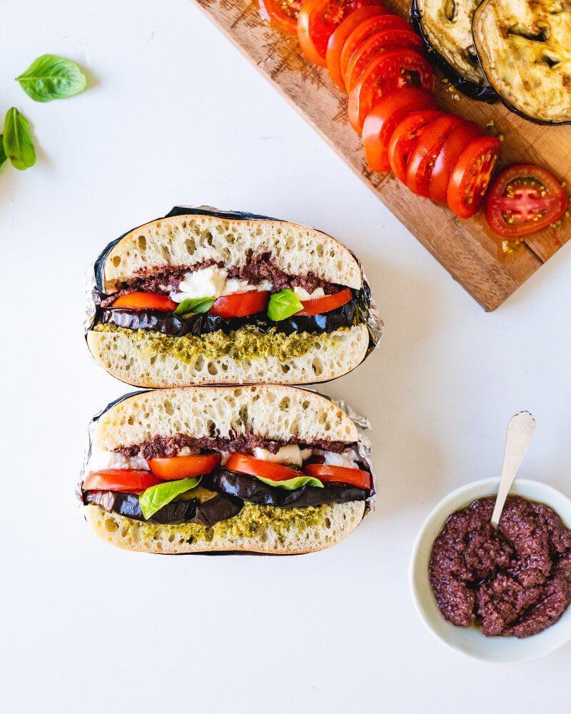 Grilled Eggplant & Tomato Stacked Sandwiches